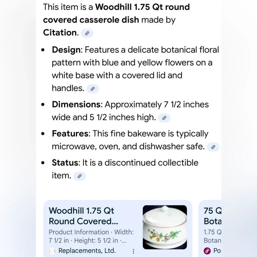 Woodhill Citation White 1.75 Qt Covered Casserole Dish Lid Vintage Floral Motif